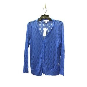 French Laundry‎ Royal Blue Crochet Button Down Long Sleeve Cardigan